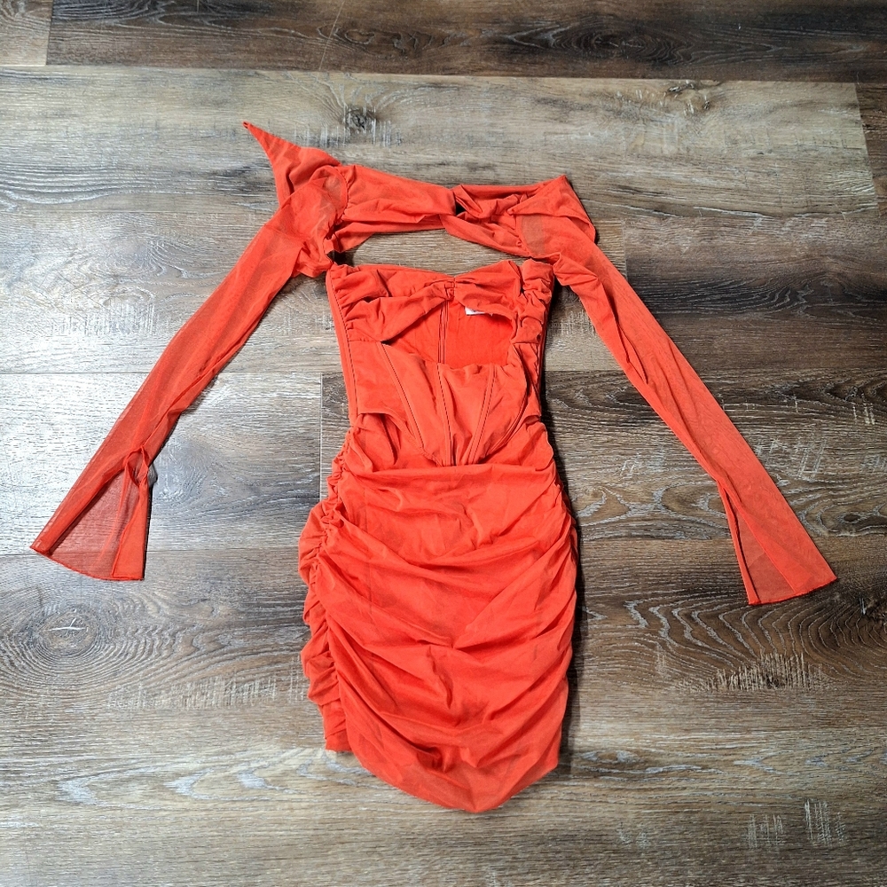 Oh Polly Nirvana  Red Cut-Out Ruched Corset Mini Dress, Size 4 - Picture 12 of 16